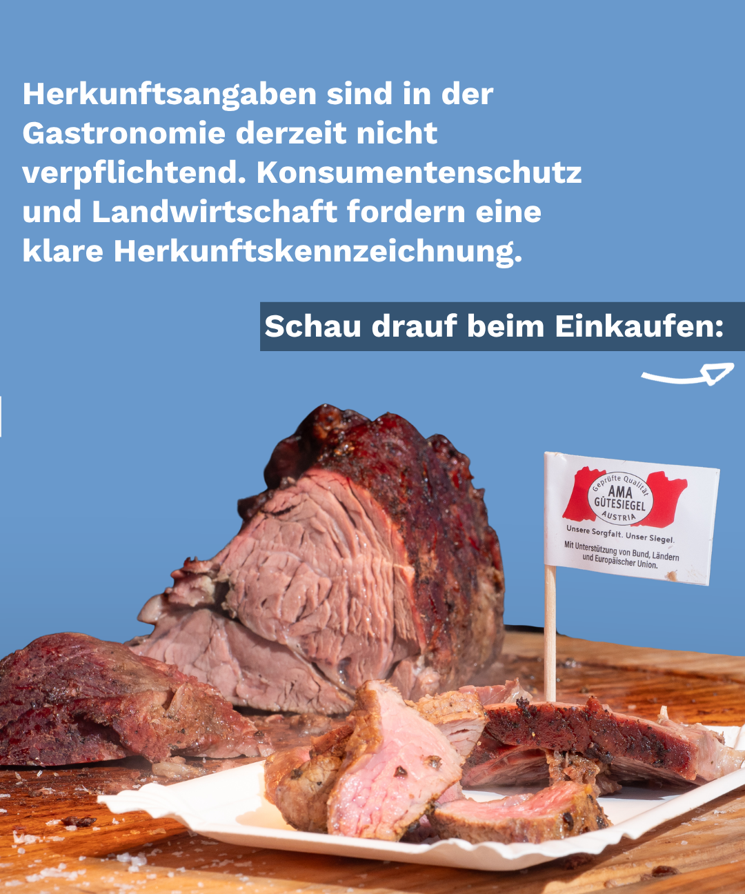 Hinweis für Konsumentinnen und Konsumenten, im Restaurant nach der Herkunft des Rindfleisches zu fragen